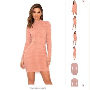 ‘Soleil’ Dusty Pink Ruched Mesh Bodycon Dress